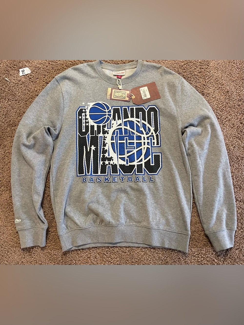 Mitchell & Ness Gray Orlando Magic Crewneck with Blue Graphic